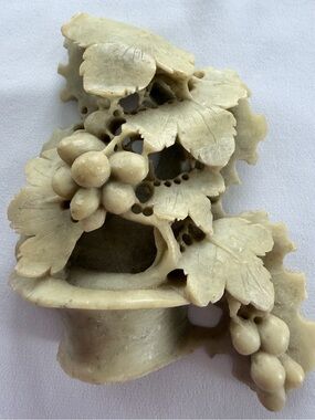 Vintage Carved Soapstone Grape & Leaf Sculpture